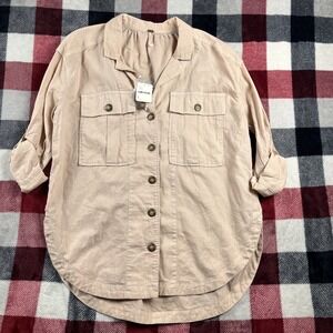 Free People Linen Blend Shacket Small Pink Sunshine Pocket Safari *flaws NWT